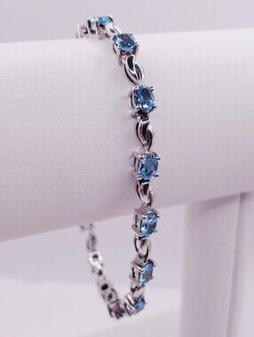 5 Carat Blue Topaz Tennis Bracelet In 925 Sterling Silver